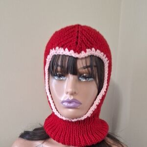 Cozy Red and Pink Knit Balaclava